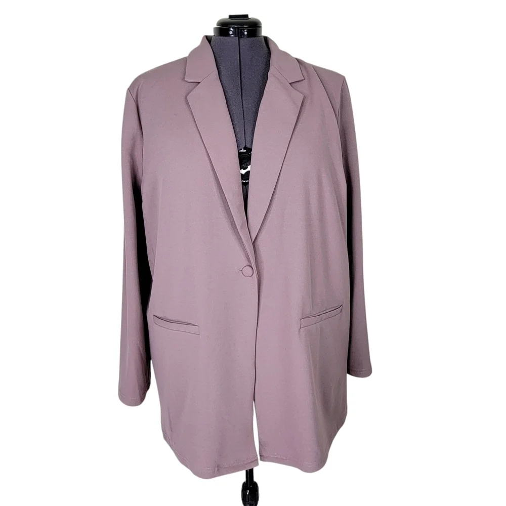 ASOS Curve Blazer Size 16 Purple Shade Faux Pockets Oversized Stretchy Long New